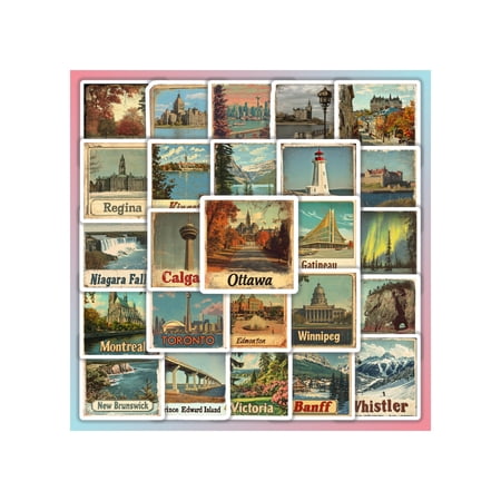 25pcs Canada Landmark Travel Landmark Vintage Retro Sticker Pack, Waterproof Vinyl Decals for Laptops, Journals, Water Bottles, Luggage