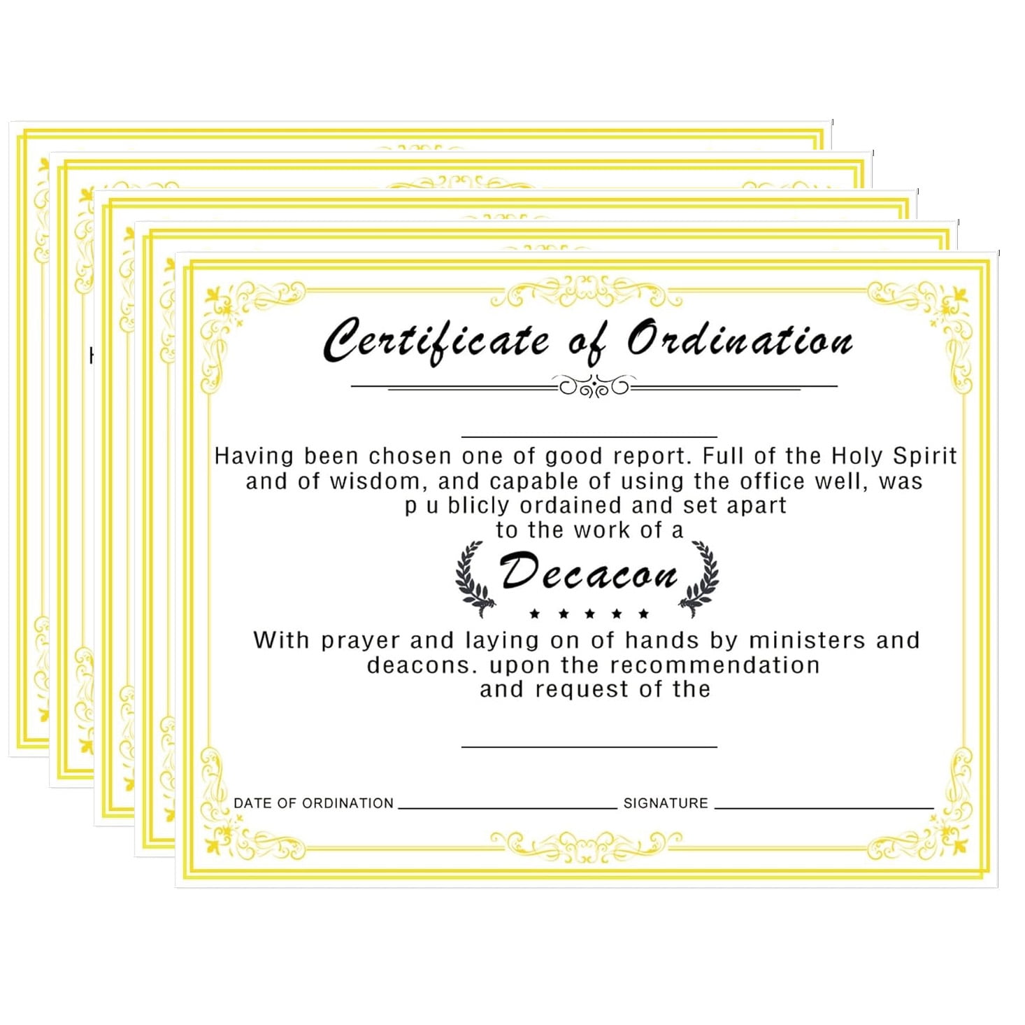 25pcs Certificate of Ordination with Gold Foil Edges 11x8.5 Inch Blank Gold Certificate Deacon Ordination Awards and Certificates Template Ordained Minister for Church Ordination Minister Award