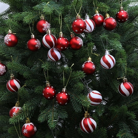 25pcs Christmas Ball Ornaments Set - Red and White Shatterproof Balls with Glossy Finish for Xmas Tree Decor, Holiday Party Decor, Festive Hanging Ornaments & Christmas Wreath Accents,1.57in, Red