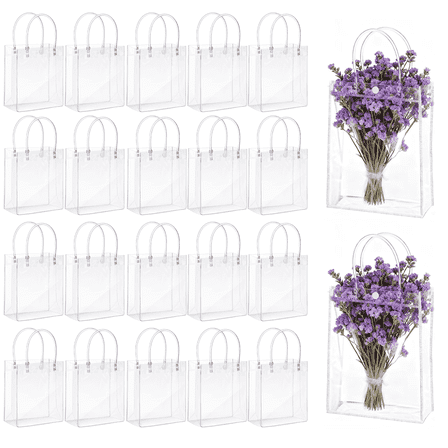 25pcs Clear Plastic Gift Bags with Handles PVC Reusable Transparent Totes Bags for Goodie Candy School Birthday Party(10.2x 6.3 x 3.1 Inch)
