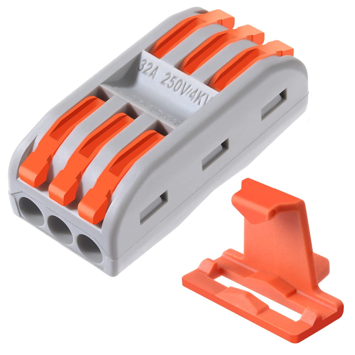 25pcs Conductor Compact Connectors Lever Wire Nut Electrical Connectors with Fixed Base for 3 Circuit Inline Splices 28-12 AWG(The color of the fixed base is gray)