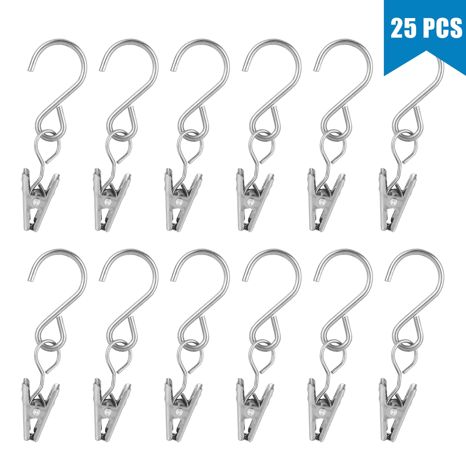 25pcs Curtain Clips with S Hooks, Stainless Steel Gutter Hanging Clamp for  Photos String Party Lights Bath Bedroom Decor 