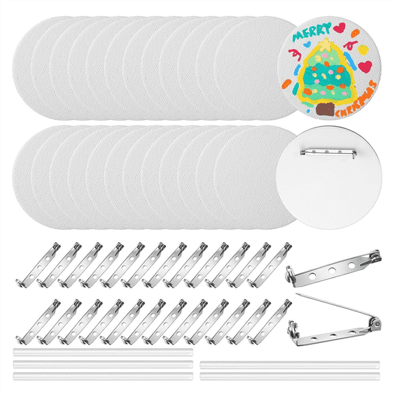 25pcs DIY Pin Buttons Painting Canvas Board Buttons with Pins Make Your Own Pin Button Making Blanks for DIY