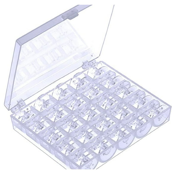 25pcs EEEkit Transparent Plastic Sewing Machine Bobbins Spools with Case Fit for Brother Singer Janome Kenmore