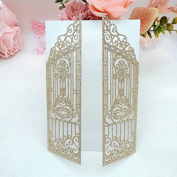 25pcs Elegant Glitter Laser Cut Wedding Invitations - Customizable for Weddings, Anniversaries, and Celebrations