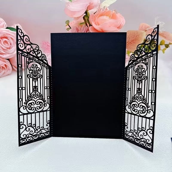 25pcs Elegant Glitter Laser Cut Wedding Invitations with RSVP Cards - Customizable for Weddings, Anniversaries, and Celebrations