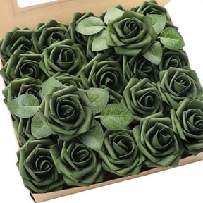 25pcs Emerald Green Foam Roses with Stems - Realistic Plastic Artificial Flowers for DIY Wedding Bouquets, Bridal Showers, Centerpieces & Home Decor - Christmas Holiday Decoration Without Electricity