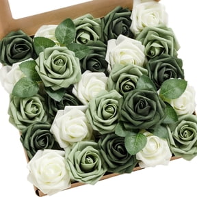 25pcs Emerald Green Mixed Roses with Stems | Artificial Flowers for Foam Wedding Bouquet, Center Decoration, Outdoor Party Background, Tabletop, Room, Garden, Flowerpot Decoration - Thanksgiving