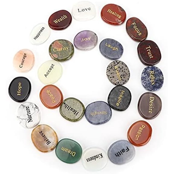 25pcs Engraved Inspirational Stones, Different Words Engraved Rocks Inspirational Stones Encouragement Stones Amulets Gift for Friends Family$$Garden &