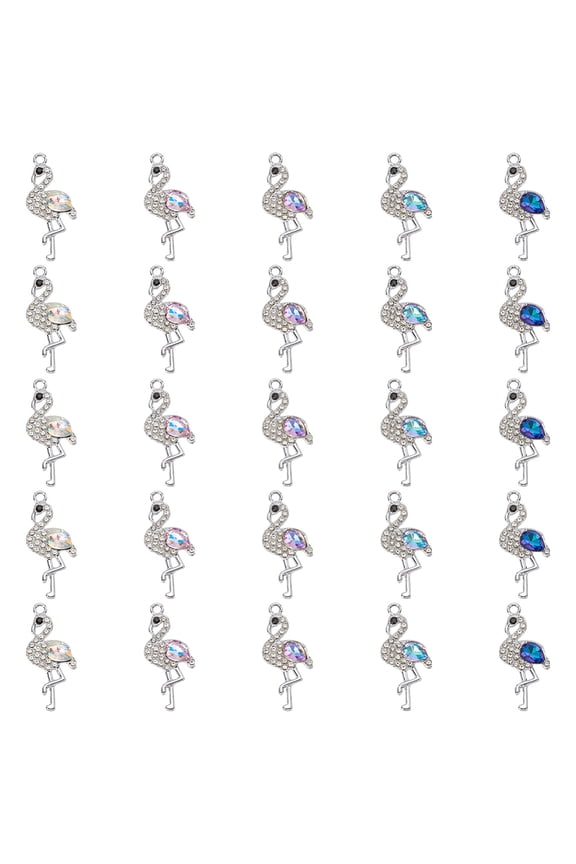 25pcs Flamingo Rhinestone Charms 5 Colors Cute Flamingo Pendants