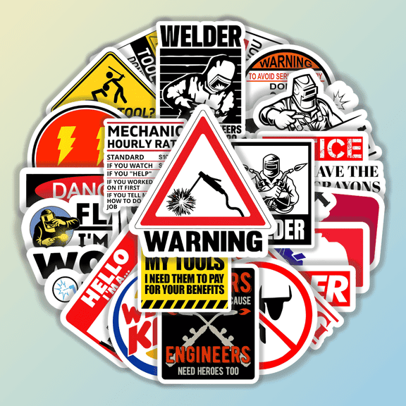 25pcs Funny Welder Stickers Pack Blue Collar Humor Warning Signs Sarcastic Engineer Theme Creative Decoration Set