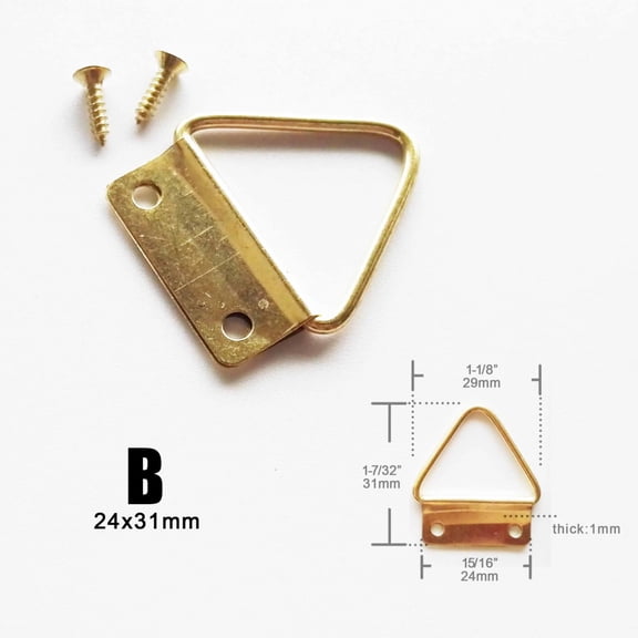 25pcs Golden Triangle D-Ring Photo Picture Frame Hanger Hang Oil Painting Mirror Art Work Hooks Small Double 2 Holes with screws