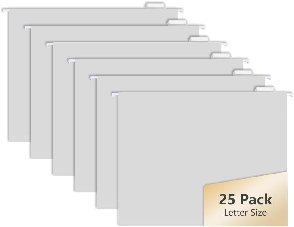 25pcs Grey Hanging File Folders, Pastel Color Design,Letter Size with 1/5 Adjustable Cut Tabs,Decorative,Drawer,Desk and Cabinet Use