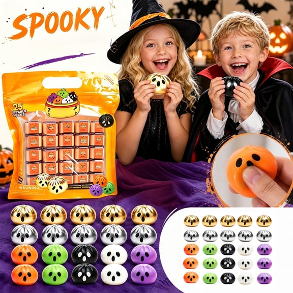 25pcs Halloween Mini Dumplings Squishy Mini Mystery Dumpling Squishy for Kids , Realistic Food Squishies Fidget Toys for Decompression Anxiety Relaxation