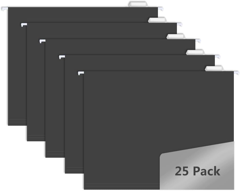 25pcs Hanging File Folders, Pastel Color Design,Letter Size with 1/5 Adjustable Cut Tabs, Black, Decorative,Drawer,Desk and Cabinet Use