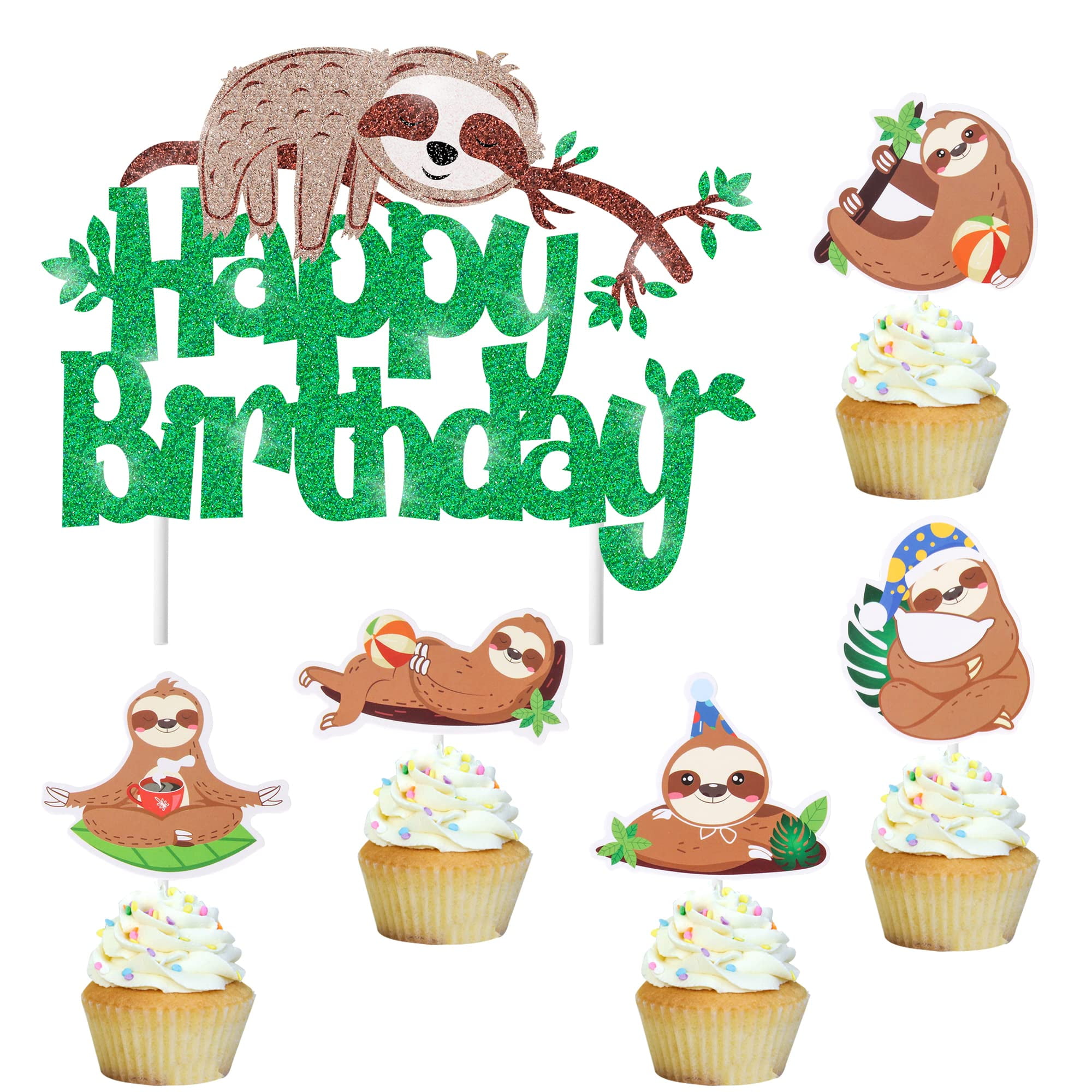 25pcs Happy Birthday Sloth Party Decoration Sloth Cake Cupcake Topper