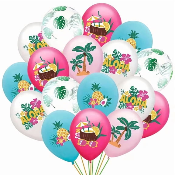 25pcs Hawaiian Theme Balloons - 12 Inch White Peach and Blue Latex Balloons for Summer Parties and Tropical Celebrations