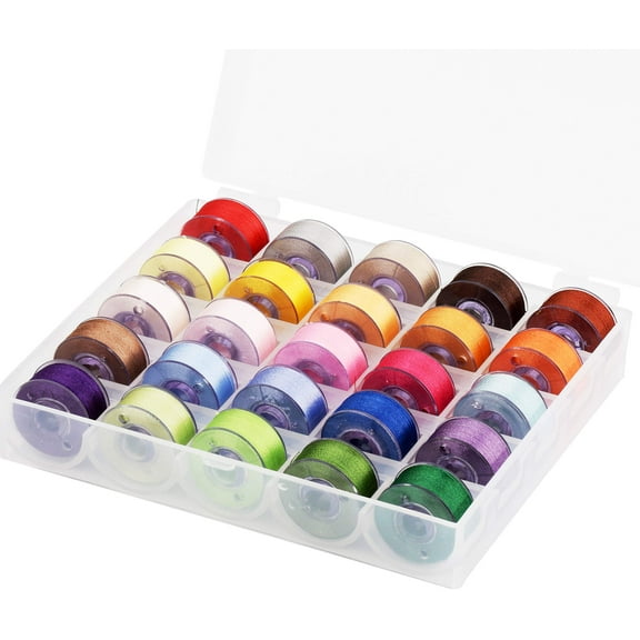 25pcs High Quality Prewound Bobbins Thread Size A Class 15 SA156, 60WT Polyester for Brother lock Janome DIY Sewing Embroidery, Multicolor with Storage Box