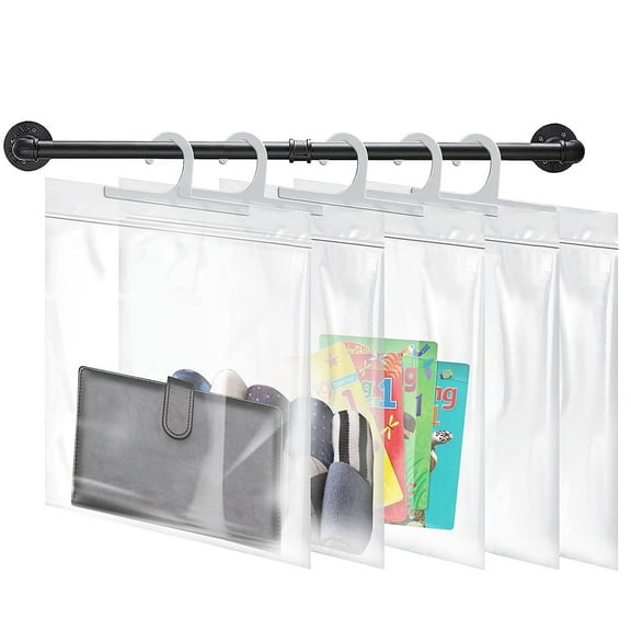 25pcs Large Clear Hanging Storage Bags with Hooks - Wall-Mounted, Durable, Crystal-Clear Plastic Containers for Classroom, Library, Pharmacy, and Home Organization