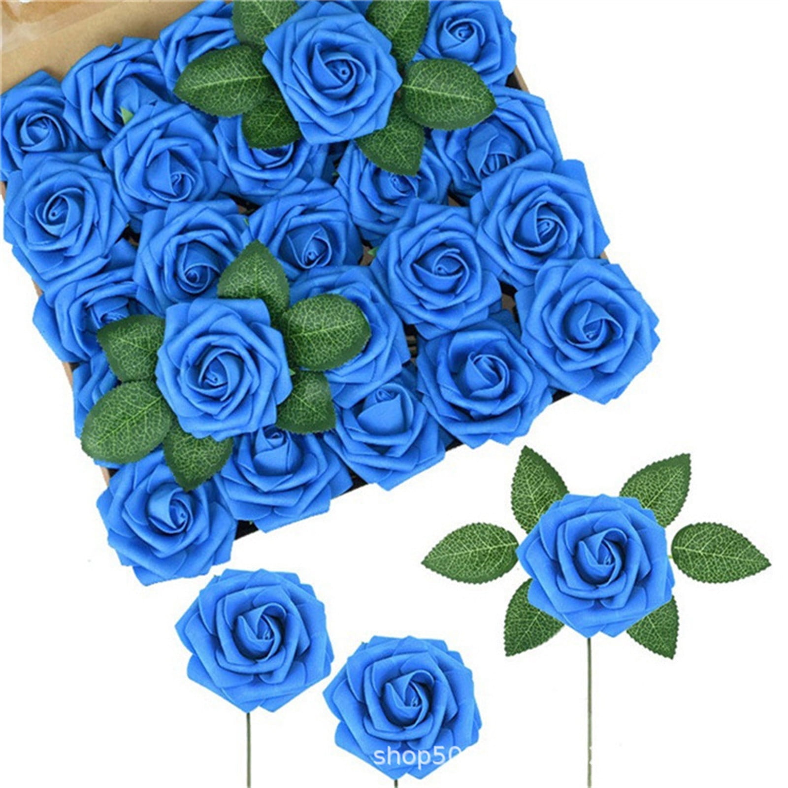 25pcs Looking Fake Roses with Stem for DIY Wedding Bouquets