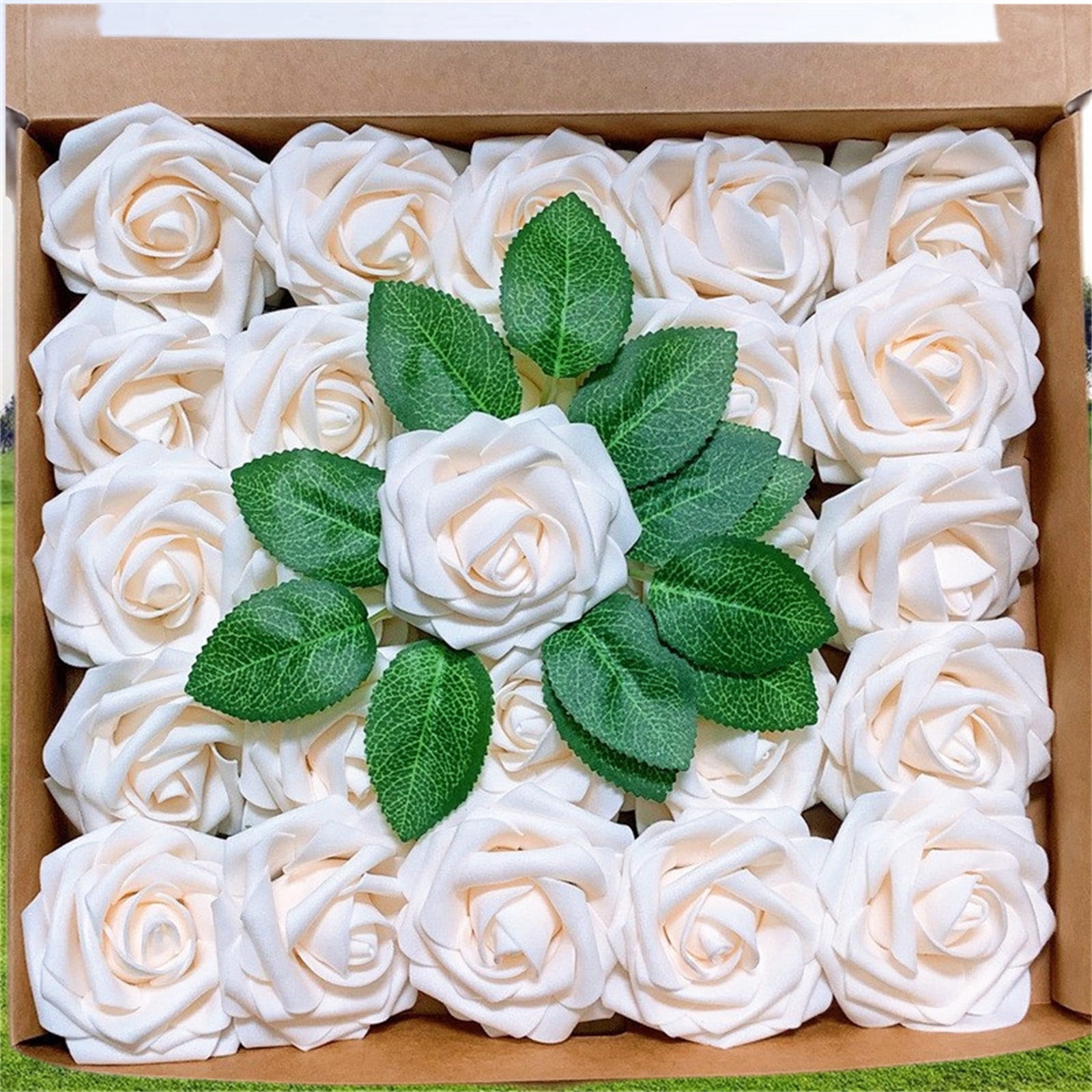 25pcs Looking Fake Roses with Stem for DIY Wedding Bouquets