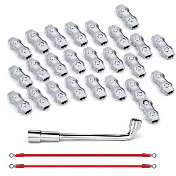 25pcs M5 Poly Rope Connectors Wires Splicer Galvanized Steel Connector Kit,Double Grips Cable Clamps Wires Splicer,Electric Fence Rope Connection