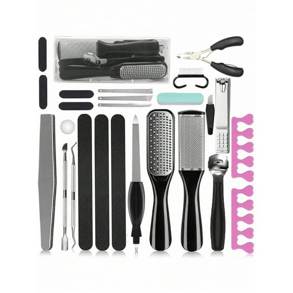25pcs Manicure & Pedicure Nail Care Set With Foot Rasp & Callus Remover Tools