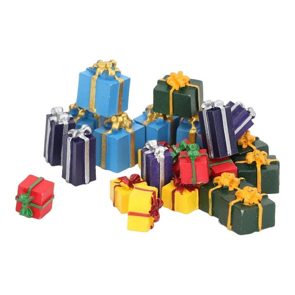 25pcs Mini Gift Box Christmas Ornaments 1:12 Dollhouse Mini Wrapped Present Boxes Miniature Resin Ornaments Decoration Boxes Assorted Colors