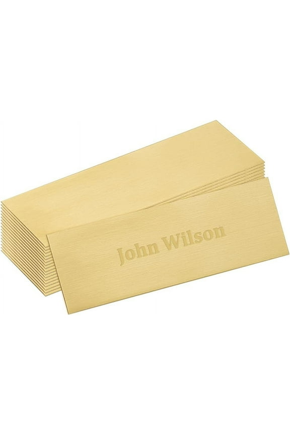 25pcs Name Plates Laser Engraved Blank Plate Golden Stainless Steel Name Tag Rectangle Frame Name Label Art Tag for DIY Frame with Adhesive Backing 2.99"x 0.98" Personalized Nameplate