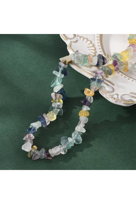 25pcs Natural Fluorite Chips Beaded Necklace Gemstone Jewelry for Women 15.75 inch(40cm)