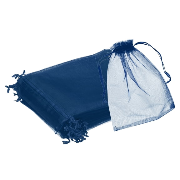 25pcs Organza Bags 6x8 Drawstring Favor Pouches Sheer Mesh Bag Navy Blue