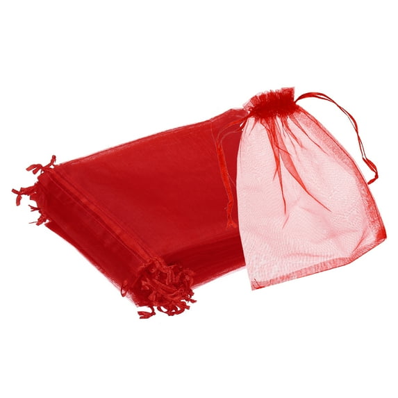 25pcs Organza Bags 6x8 Drawstring Favor Pouches Sheer Mesh Bag Red