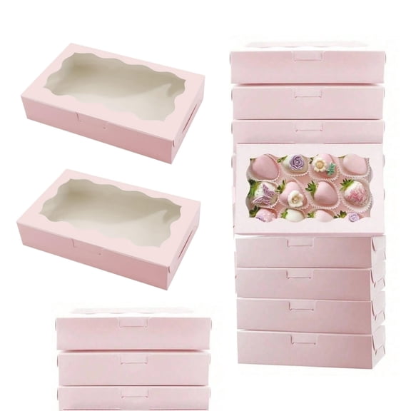 25pcs Pink Cookie Boxes 7x4.3x1.5In Pastry Bakery Packaging Boxes Pink Cupcake Container Birthday Holiday Party Bakery Supplies for Dessert Donuts Pie Cupcakes Parties