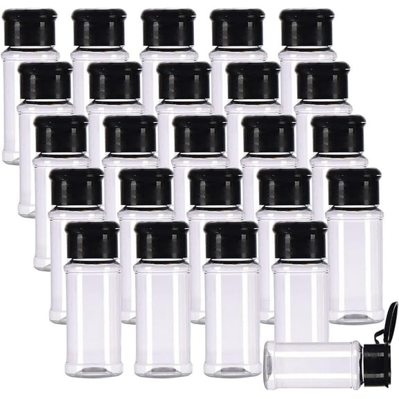25pcs Plastic Spice Bottles Spice Jars Seasoning Jars Spice Bottles Spice Shaker Plastic Jars 3Oz Seasoning Shaker with Shaker Lids for Storing Spice, Seasoning Powders (Black)
