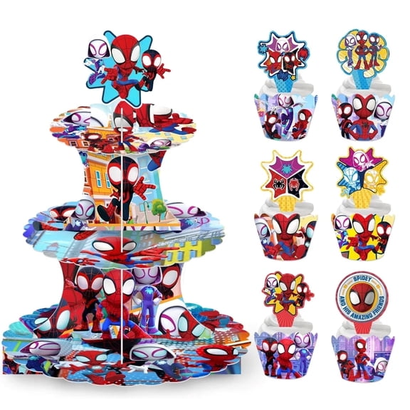 25pcs Red Spider Party Decorations - Red Spider Cake Stand 3 Tier 12pcs  Cupcake Stand and 12pcs  Cake Surround for Girls Underwater Theme Party Little  Baby Shower Birthday
