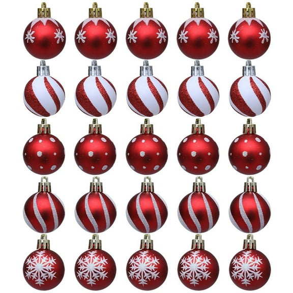 25pcs Red & White Christmas Ball Ornaments - 4cm Shatterproof Hanging Decor for Xmas Tree, Holiday Party & Home Festive Decoration