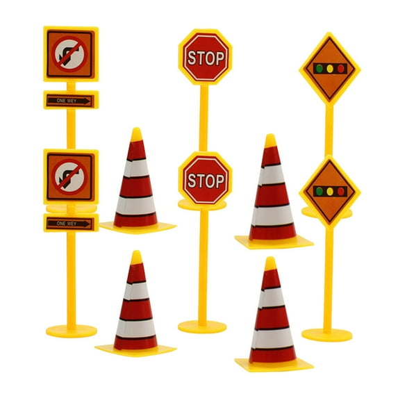25pcs Road Sign Roadblock Shaped Cake Toppers Plastic Cake Picks Traffic Cupcake Decor Kids Birthday Party Supplies(5pcs in 1 Set)