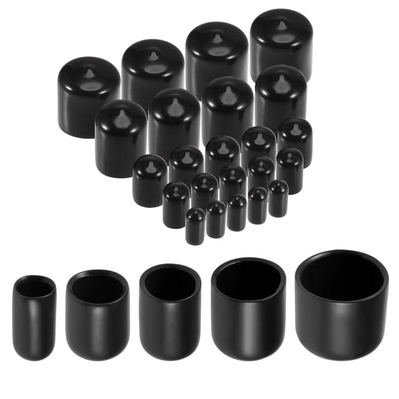 25pcs Round Rubber End Caps 1/4" 3/8" 1/2" 3/4" 7/8" Black Vinyl Cover Screw Thread Protectors Assortment