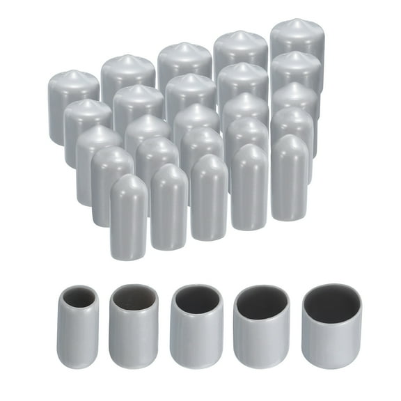 25pcs Round Rubber End Caps 1/4" 3/8" 1/2" 3/4" 7/8" Grey Vinyl Cover Screw Thread Protectors