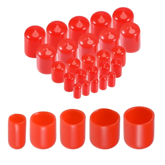 Uxcell 25Pcs Round Rubber End Caps 1/4" 3/8" 1/2" 5/8" 3/4" Red Vinyl Cover Screw Thread Protectors Assortment Kit