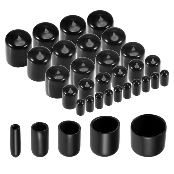 25pcs Round Rubber End Caps 1/8" 1/4" 1/2" 3/4" 15/16" Black Vinyl Cover Screw Thread Protectors Assortment