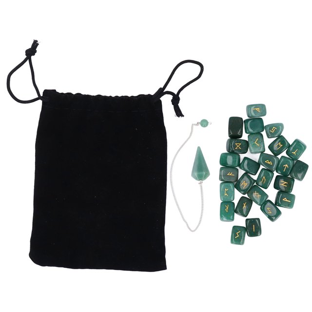 25pcs Rune Stones Crystal Set with Pendulum Bag Healing Good Luck