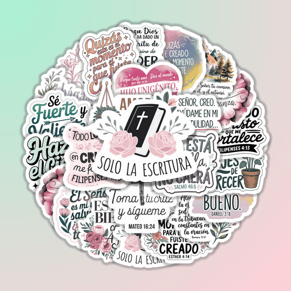 25pcs Spanish Bible Inspirational Stickers for Laptops Phones Suitcases Cars Helmets Skateboards Guitars Holiday Decoration Positive Energy