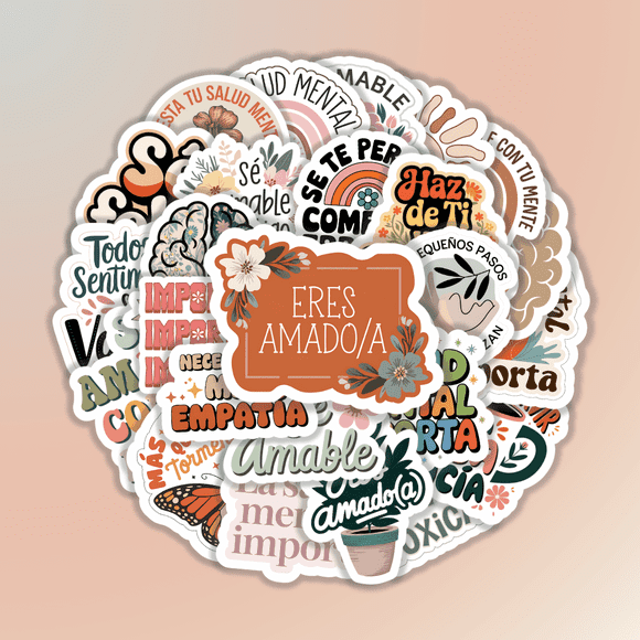 25pcs Spanish Mental Health Stickers Creative Design for Laptops Suitcases Skateboards Cars Decoration Self-Adhesive Sticker Set Inspirational Quotes