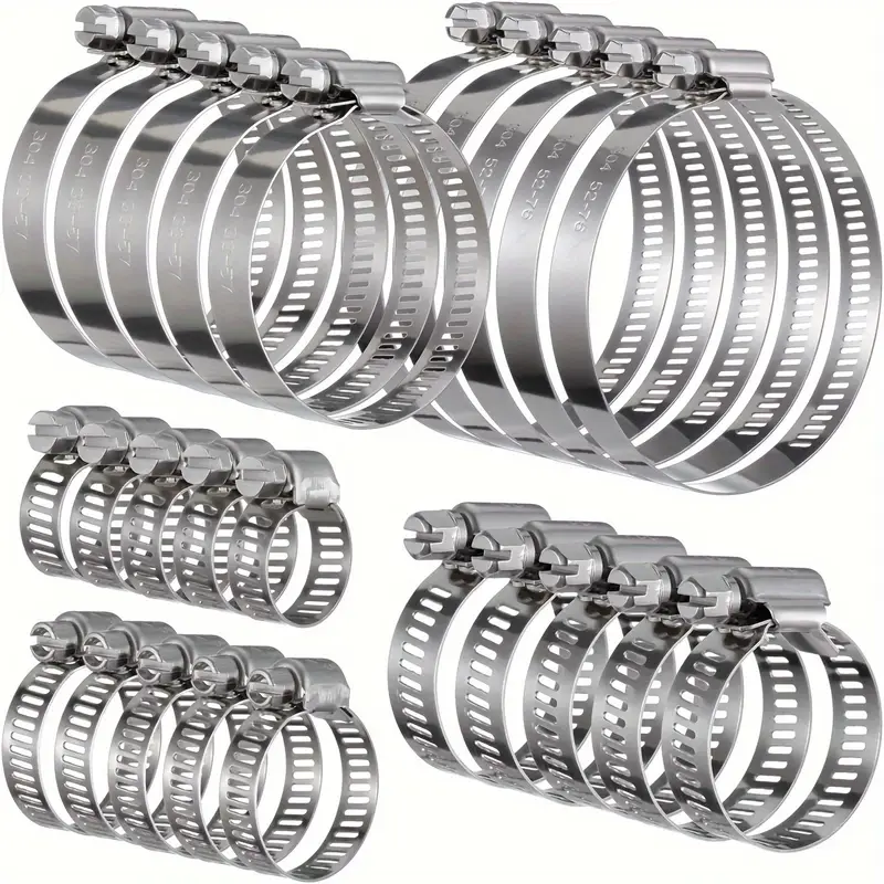 24 PCS Stainless Steel Hose Clamp Assortment – 1/4" To 2" Adjustable, Worm Gear Style