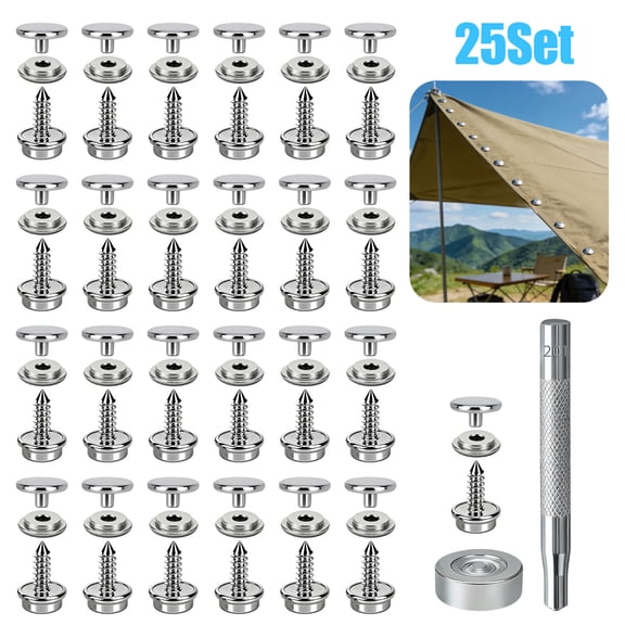 25pcs Stainless Steel Screws Snaps, TSV Marine Grade 3/8" Socket Boat Canvas Snaps with Setting Tool for Boat Cover Furniture