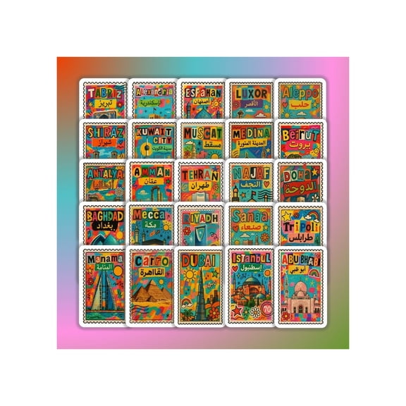 25pcs Stamp Illustration Pop Art Photo Collage Sticker Pack, Waterproof Vinyl Decals for Laptops, Journals, Water Bottles, Luggage