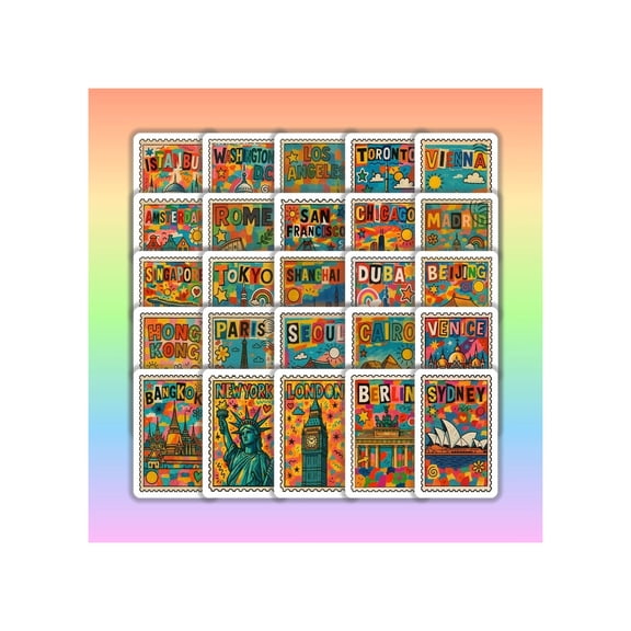 25pcs Stamp Illustration Pop Art Photo Collage Sticker Pack, Waterproof Vinyl Decals for Laptops, Journals, Water Bottles, Luggage
