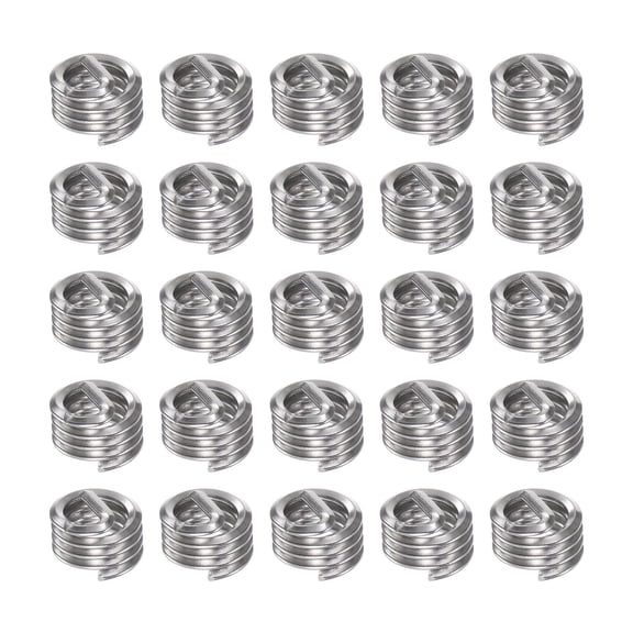 25pcs Threaded Inserts 1/4-28 UNF 2.0D (12.7mm) Helical 304 Stainless Steel Coiled Wire Thread Sleeve for Plastic Wood Thread Repair, Silver