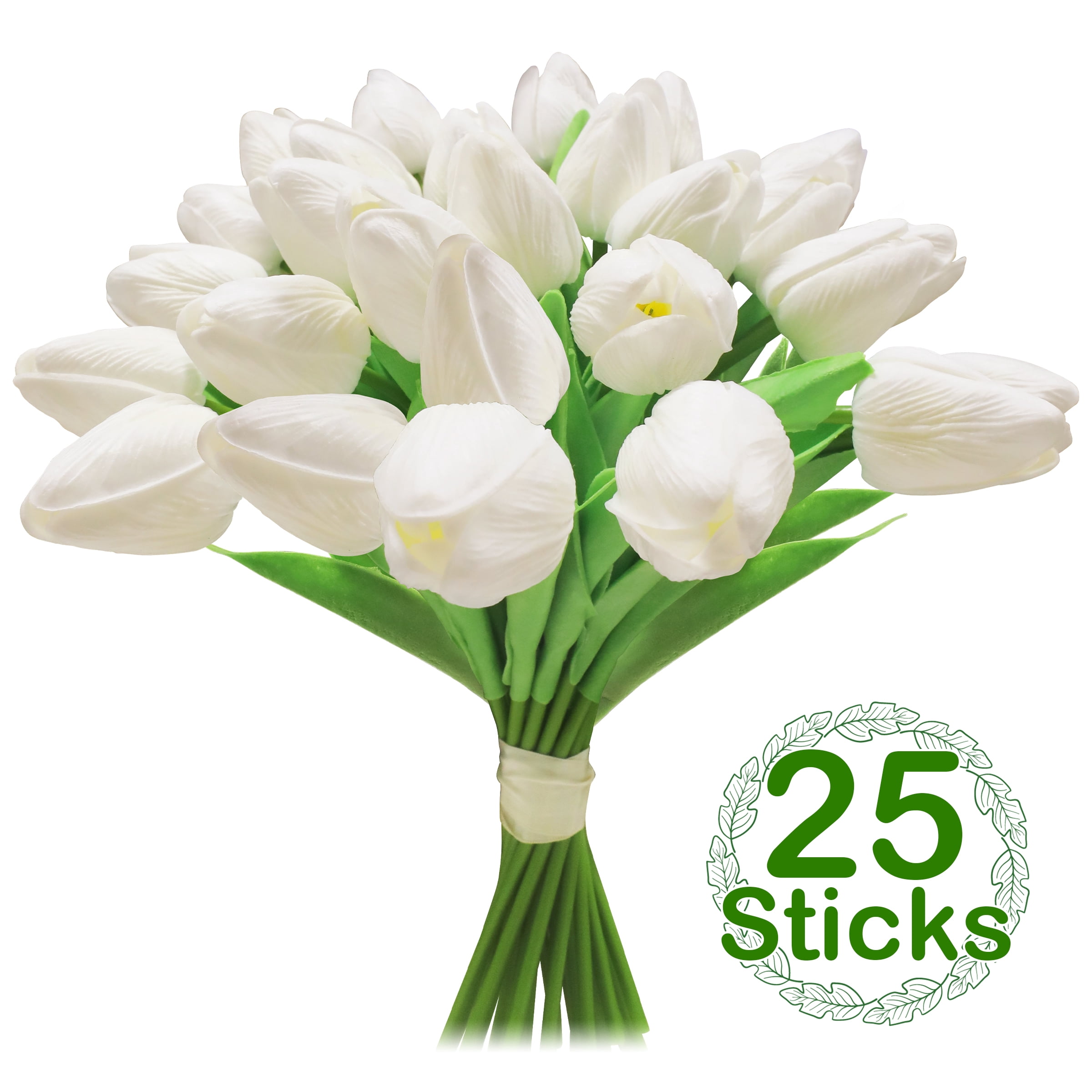 Ammaker 25pcs White Tulip Artificial Flower for Home Kitchen Wedding Bouquet